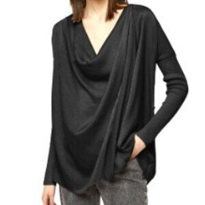 All Saints Black Cowl Neck Mixed Media Merino Wool Chic Sweater Contemporary